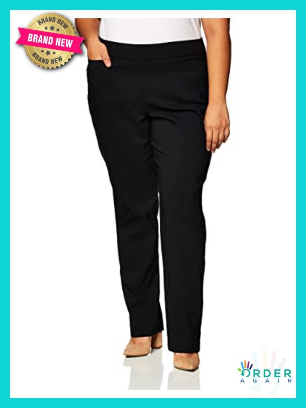 Plus Size Pull On Dress Pants Straight Leg Stretchy Office Slacks 4 Pockets